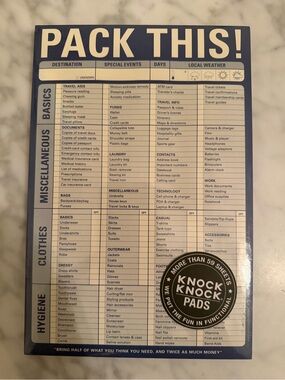 Knock Knock Blue Travel Packing Checklist Notepad - New in the package